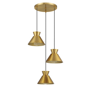 3-Light Multi-Point Chandelier in Natural Brass