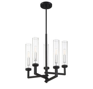 Folsom 5-Light Adjustable Chandelier in Matte Black with Polished Chrome Accents