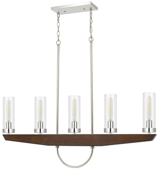 60W X 5 Ercolano Pine Wood/Metal Island Chandelier With Clear Glass Shade (Edison Bulbs Not Included)