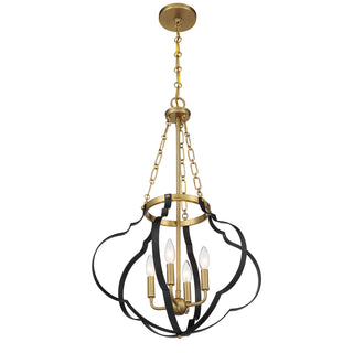 Mercer 4-Light Pendant in Matte Black and Warm Brass