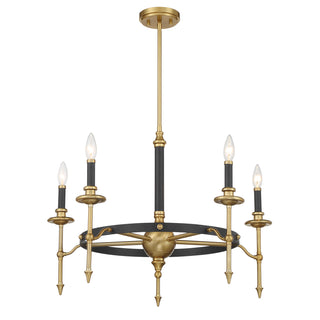 Consulate 5-Light Chandelier in Matte Black and Warm Brass