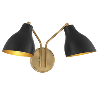 2-Light Wall Sconce in Matte Black with Natural Brass