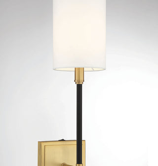 1-Light Wall Sconce in Black with Natural Brass Accents