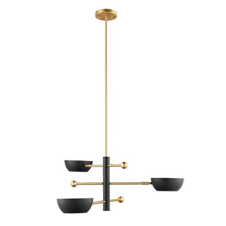 3-Light Chandelier in Matte Black and Natural Brass