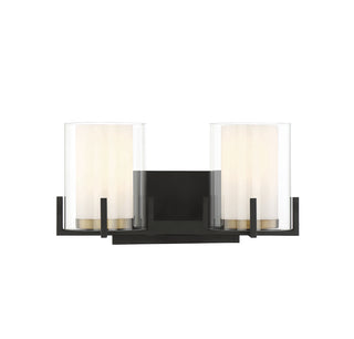 Eaton 2-Light Bathroom Vanity Light in Matte Black with Warm Brass Accents