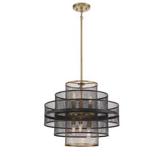 Kelvin 6-Light Pendant in Matte Black with Warm Brass