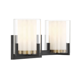 Eaton 2-Light Bathroom Vanity Light in Matte Black with Warm Brass Accents