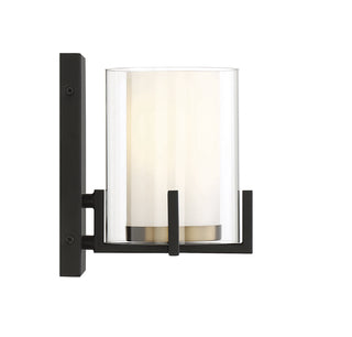 Eaton 1-Light Wall Sconce in Matte Black with Warm Brass Accents