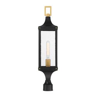 Glendale 1-Light Outdoor Post Lantern in Matte Black and Weathered Brushed Brass