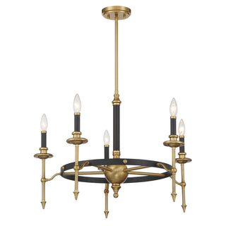 Consulate 5-Light Chandelier in Matte Black and Warm Brass