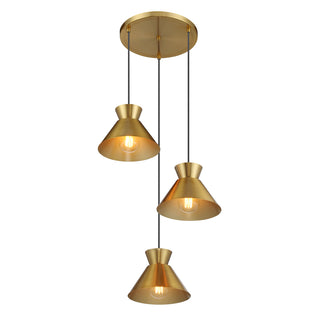 3-Light Multi-Point Chandelier in Natural Brass