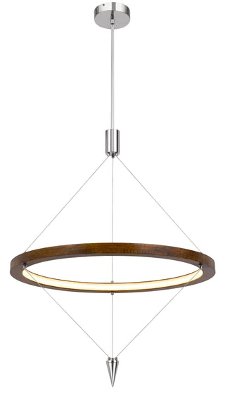 Viterbo Integrated Dimmable Led Pine Wood Pendant Fixture With Suspended Steel Braided Wire. 24W, 1920 Lumen, 3000K