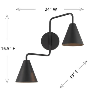 2-Light Adjustable Wall Sconce in Matte Black