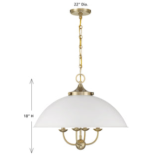 Monterey 4-Light Pendant in White and Warm Brass