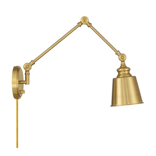 1-Light Adjustable Wall Sconce in Natural Brass (Set of 2)