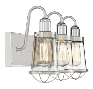 Lansing 3-Light Bathroom Vanity Light in Satin Nickel with Polished Nickel Accents