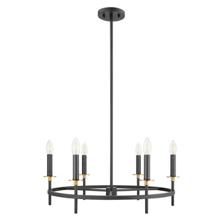 6-Light Chandelier in Matte Black and Natural Brass