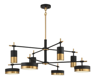 Ashor 8-Light LED Chandelier in Matte Black with Warm Brass Accents