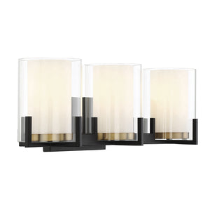 Eaton 3-Light Bathroom Vanity Light in Matte Black with Warm Brass Accents