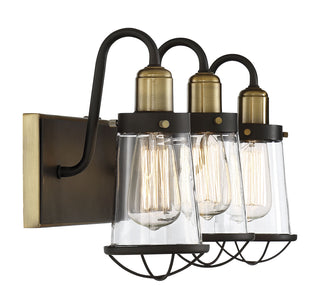 Lansing 3-Light Bathroom Vanity Light in English Bronze and Warm Brass