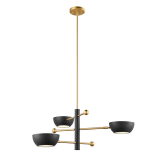 3-Light Chandelier in Matte Black and Natural Brass