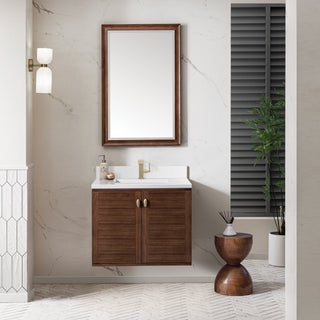 30 Inch Amberly Dual Mount Vanity in Mid-Century Walnut / White Zeus Top