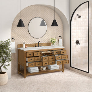60 Inch Malibu Freestanding Vanity in Amber Birch / Eternal Jasmine Pearl Top