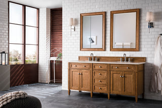 72 Inch Brittany Freestanding Vanity in Saddle Brown / Eternal Marfil Top