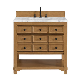 36 Inch Malibu Freestanding Vanity in Amber Birch / Carrara White Top