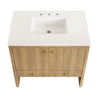 36 Inch Hudson Freestanding Vanity in Light Natural Oak / White Zeus Top