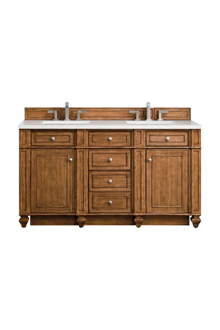 60 Inch Bristol Freestanding Vanity in Saddle Brown / White Zeus Top