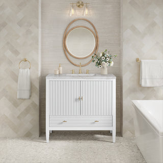 36 Inch Myrrin Freestanding Vanity in Bright White / Victorian Silver Top