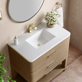 36 Inch Lucian Freestanding Vanity in Pebble Oak / White Zeus Top