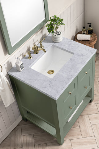 30 Inch Breckenridge Freestanding Vanity in Smokey Celadon / Carrara White Top