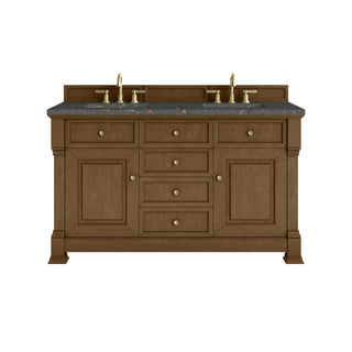 60 Inch Brookfield Freestanding Vanity in Honey Oak / Parisien Bleu Top