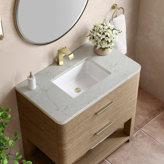 36 Inch Lucian Freestanding Vanity in Pebble Oak / Victorian Silver Top