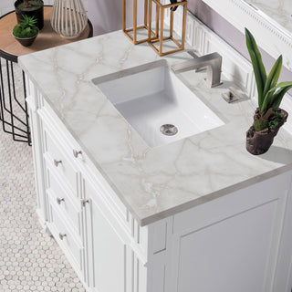 36 Inch Bristol Freestanding Vanity in Bright White / Victorian Silver Top