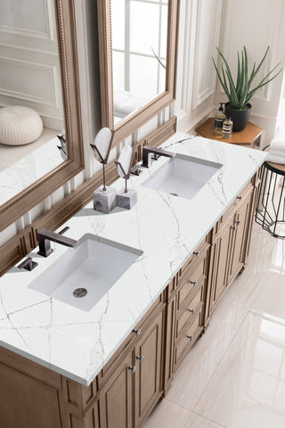72 Inch Bristol Freestanding Vanity in Whitewashed Walnut / Ethereal Noctis Top