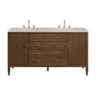 60 Inch Myrrin Freestanding Vanity in Mid-Century Walnut / Eternal Jasmine Pearl Top