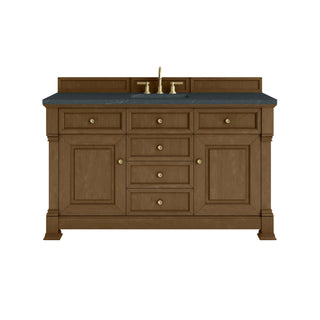 60 Inch Brookfield Freestanding Vanity in Honey Oak / Charcoal Soapstone Top