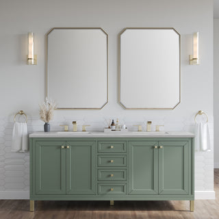 72 Inch Chicago Freestanding Vanity in Smokey Celadon / Arctic Fall Top
