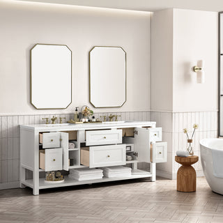 72 Inch Breckenridge Freestanding Vanity in Bright White / White Zeus Top