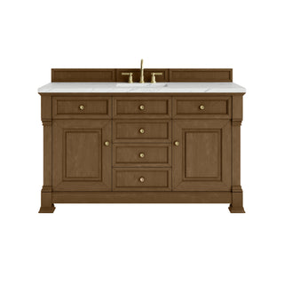 60 Inch Brookfield Freestanding Vanity in Honey Oak / Ethereal Noctis Top