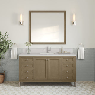 60 Inch Chicago Freestanding Vanity in Walnut Whisper / White Zeus Top