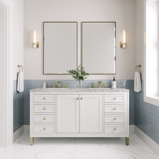 60 Inch Chicago Freestanding Vanity in Glossy White / Eternal Jasmine Pearl Top