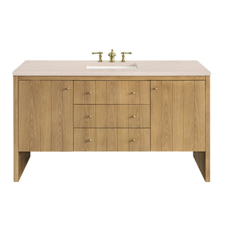 60 Inch Hudson Freestanding Vanity in Light Natural Oak / Eternal Marfil Top