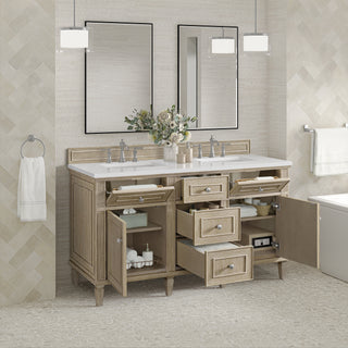 60 Inch Lorelai Freestanding Vanity in Whitewashed Oak / White Zeus Top
