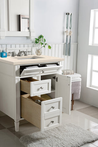 30 Inch Brittany Freestanding Vanity in Bright White / Eternal Marfil Top