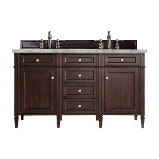 60 Inch Brittany Freestanding Vanity in Burnished Mahogany / Victorian Silver Top
