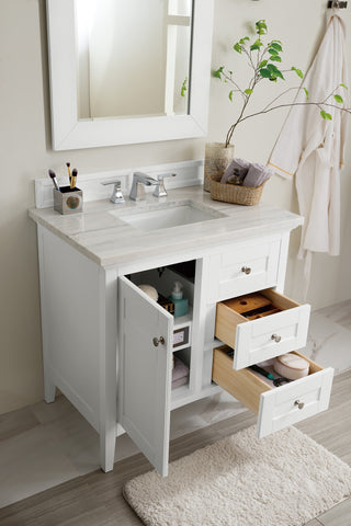 36 Inch Palisades Freestanding Vanity in Bright White / Arctic Fall Top
